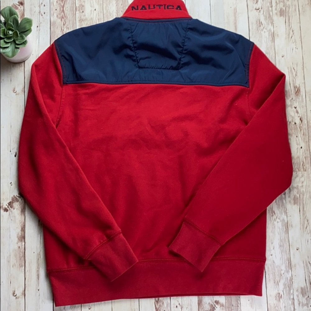 Nautica Men’s Red Blue USA Sailing Quarter-Zip Sweatshirt Sailboat Prep Small - Picture 8 of 9
